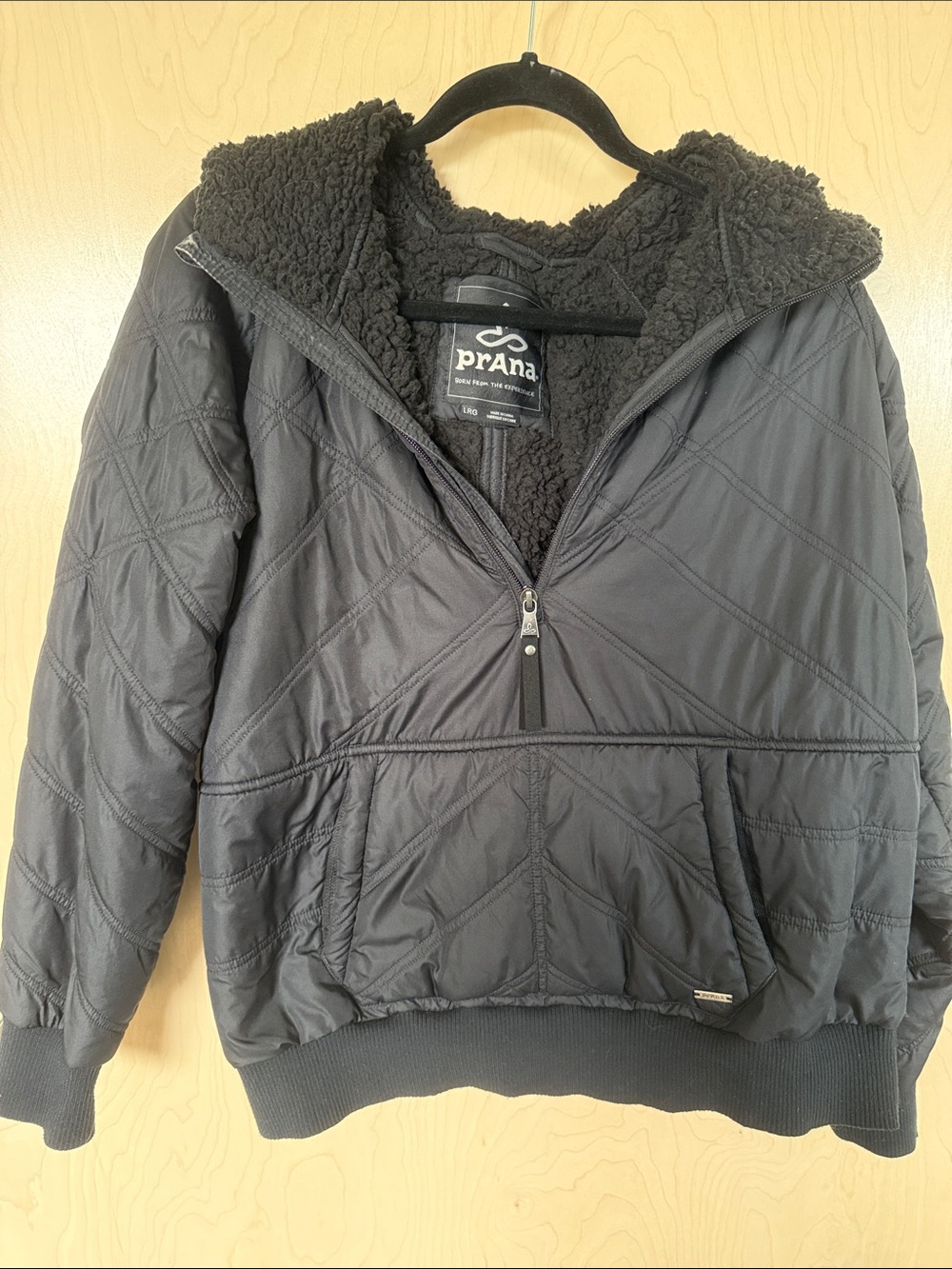 prAna women’s Black Quilted Sherpa-Lined Hoodie Jacket